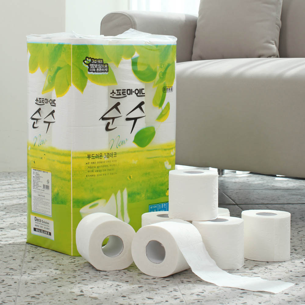 비데겸용 순수 3겹 천연펄프 엠보싱 롤 화장지 (25m x 30롤)